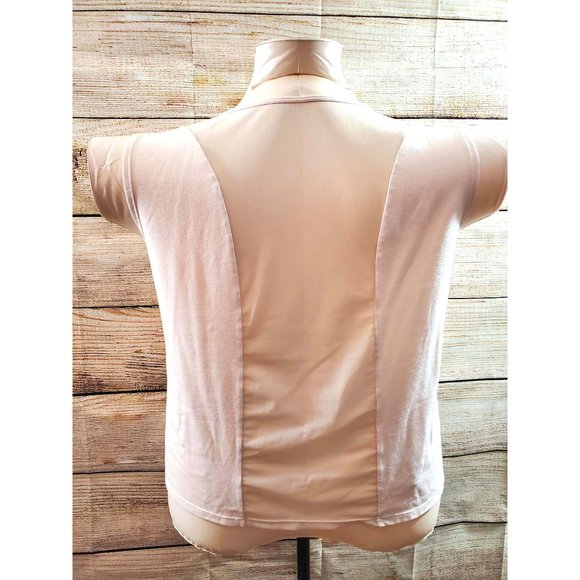 Light Peach Short Sleeve Crop Top with sheer Mesh Insets (2X) - Picture 3 of 12